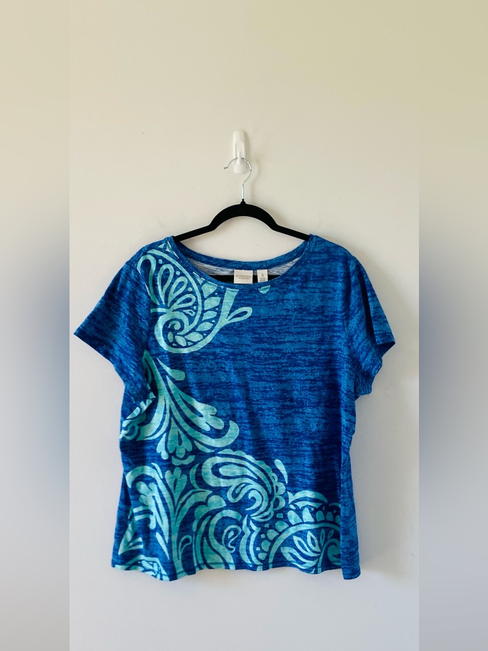 Chico's Blue Pattern 100% Cotton Basic Tee Size XL Minimalist Loungewear EUC